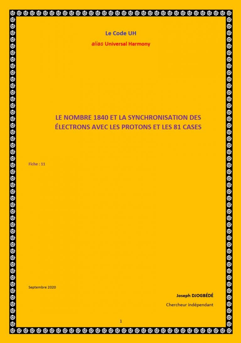 Fiche 11: LE NOMBRE 1840 ET LA SYNCHRONISATION DES ÉLECTRONS AVEC LES PROTONS ET LES 81 CASES