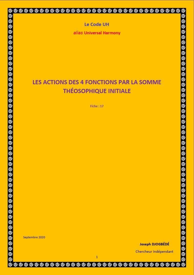 Fiche 17: LES ACTIONS DES 4 FONCTIONS PAR LA SOMME THÉOSOPHIQUE INITIALE