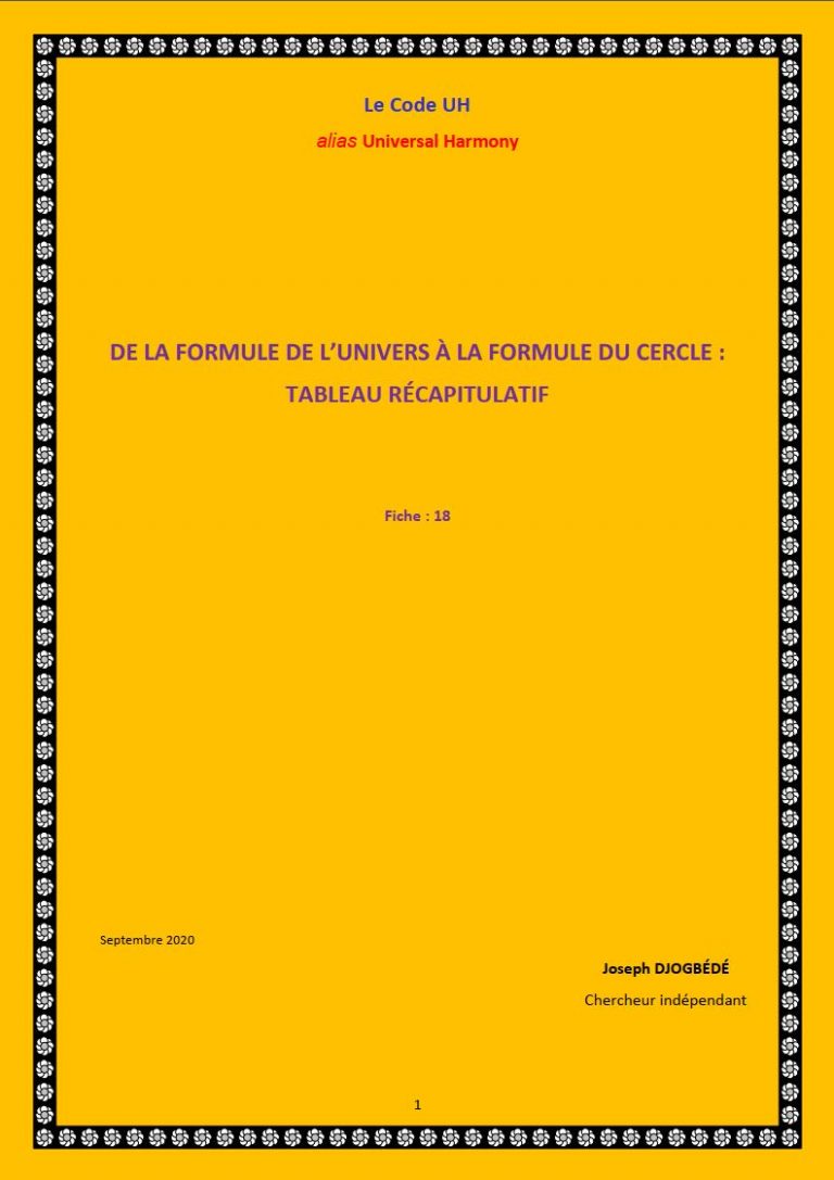 Fiche 18: DE LA FORMULE DE L’UNIVERS À LA FORMULE DU CERCLE : TABLEAU RÉCAPITULATIF