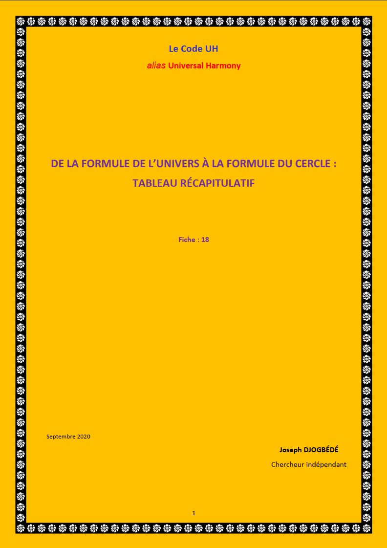 Fiche 18: DE LA FORMULE DE L’UNIVERS À LA FORMULE DU CERCLE : TABLEAU RÉCAPITULATIF