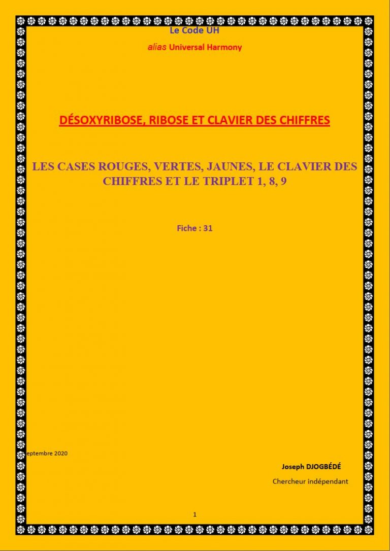 Fiche 31: LES CASES ROUGES, VERTES, JAUNES, LE CLAVIER DES CHIFFRES ET LE TRIPLET 1, 8, 9