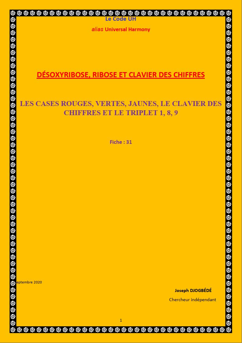 Fiche 31: LES CASES ROUGES, VERTES, JAUNES, LE CLAVIER DES CHIFFRES ET LE TRIPLET 1, 8, 9