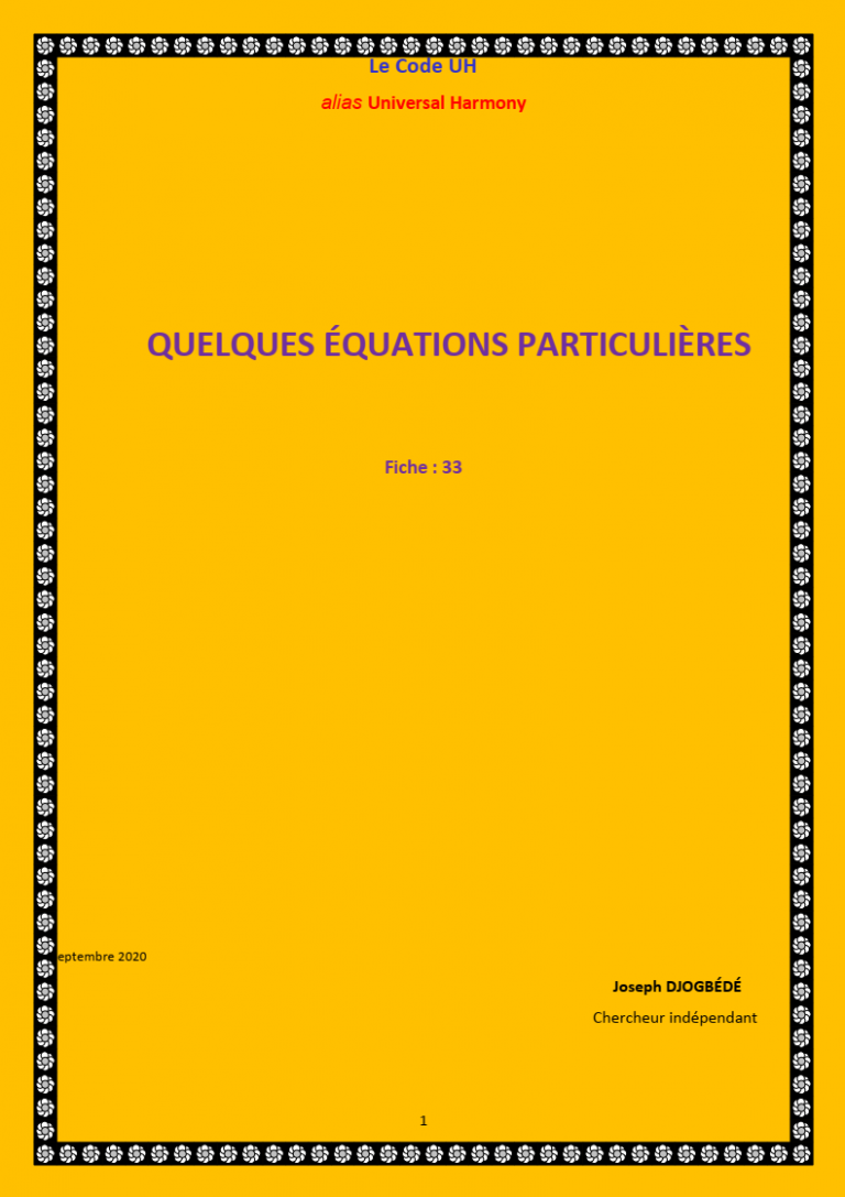 Fiche 33: QUELQUES ÉQUATIONS PARTICULIÈRES