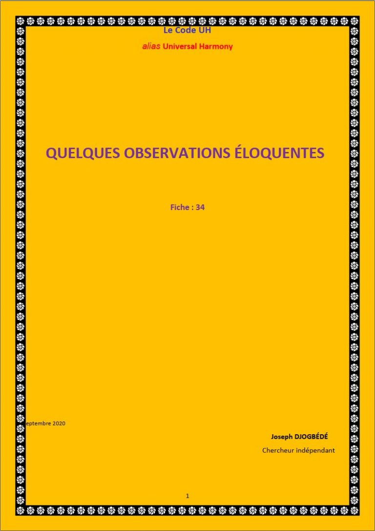 Fiche 34: QUELQUES OBSERVATIONS ÉLOQUENTES
