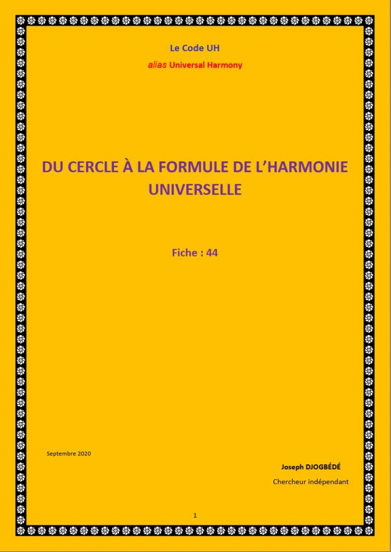 Fiche 44: DU CERCLE À LA FORMULE DE L’HARMONIE UNIVERSELLE