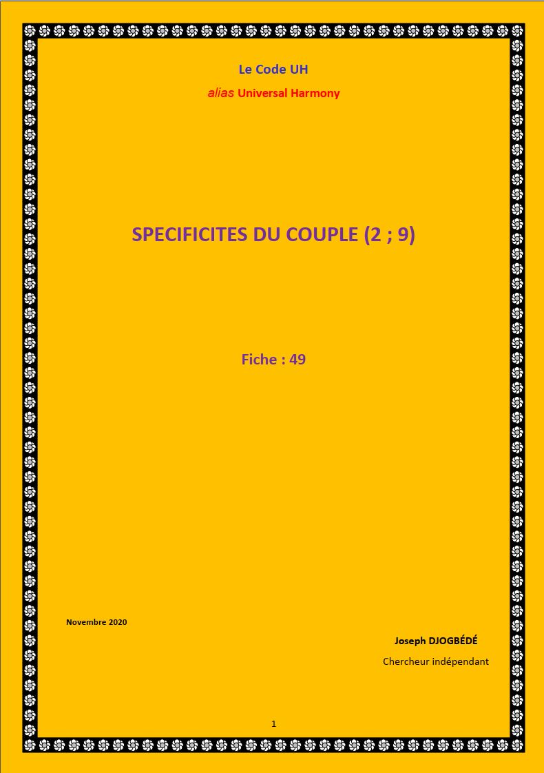 Fiche 49: SPECIFICITES DU COUPLE (2 ; 9)