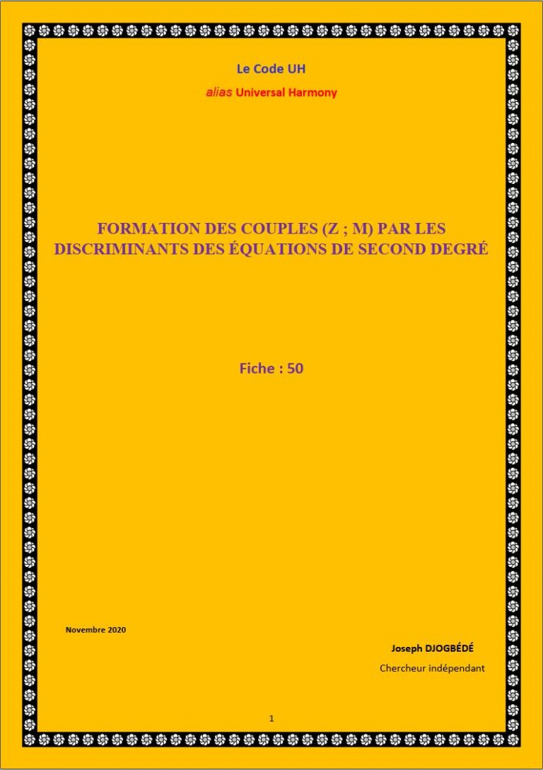 Fiche 50: FORMATION DES COUPLES (Z ; M) PAR LES DISCRIMINANTS DES ÉQUATIONS DE SECOND DEGRÉ