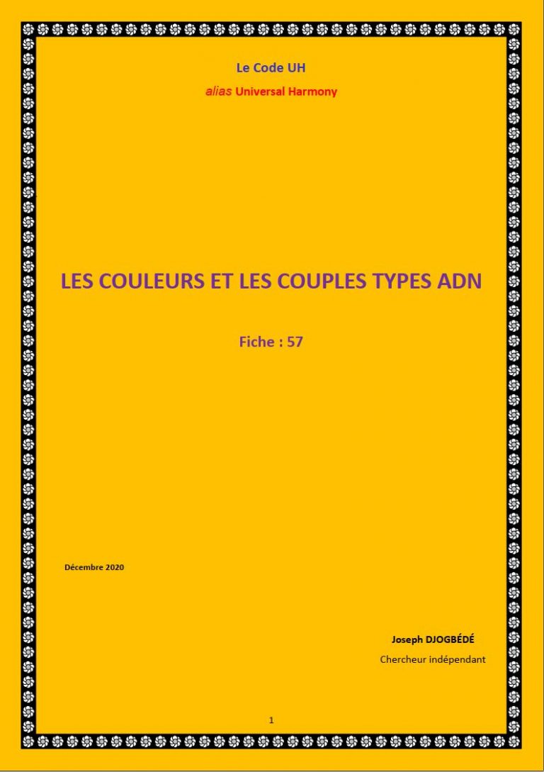 Fiche 57: LES COULEURS ET LES COUPLES TYPES ADN