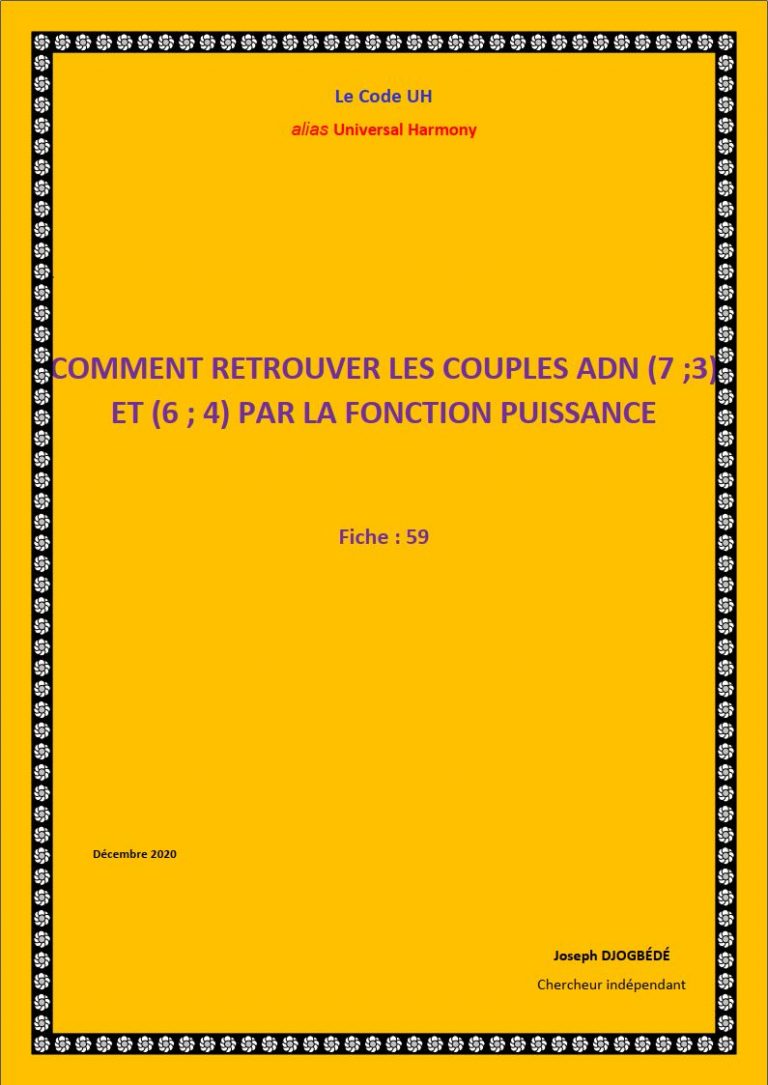 Fiche 59: COMMENT RETROUVER LES COUPLES ADN (7 ;3) ET (6 ; 4) PAR LA FONCTION PUISSANCE DE L’ATOME