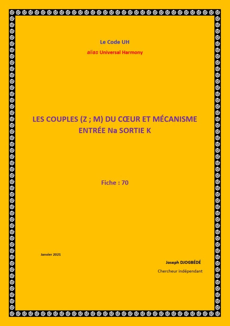 Fiche 70: LES COUPLES (Z ; M) DU CŒUR ET MÉCANISME ENTRÉE Na SORTIE K