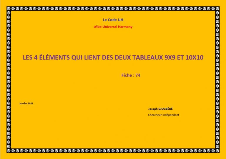 Fiche 74: LES 4 ÉLÉMENTS QUI LIENT DES DEUX TABLEAUX 9X9 ET 10X10