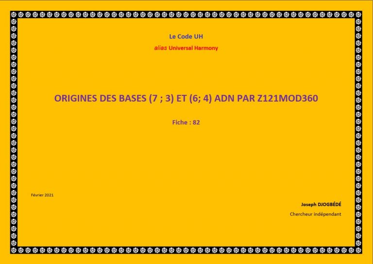 Fiche 82: Origines des bases (7 ; 3) et (6; 4) ADN par Z121Mod360