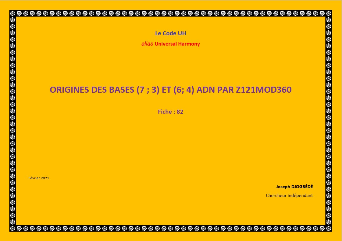 Fiche 82: Origines des bases (7 ; 3) et (6; 4) ADN par Z121Mod360