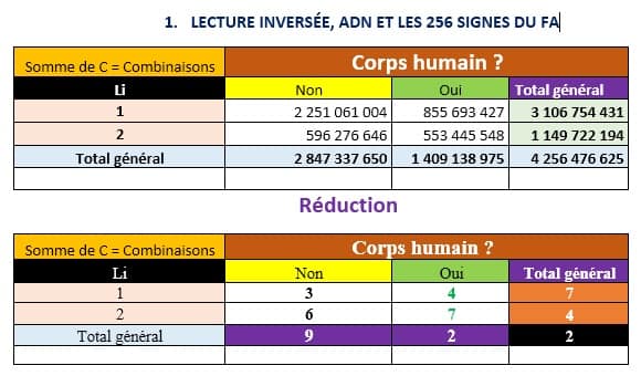 LES BASES DE L’ADN UNIVERSEL OU INDIVIDUEL SONT EXACTEMENT LA LECTURE INVERSÉE DES 256 SIGNES DU FA